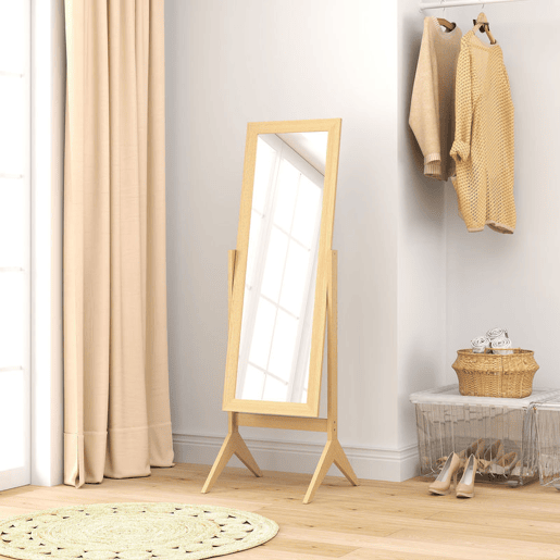 HOMCOM Espelho de Pé para Maquilhagem Reclinável com Estrutura de Madeira para Dormitório Vestidor 47x46x148 cm Carvalho