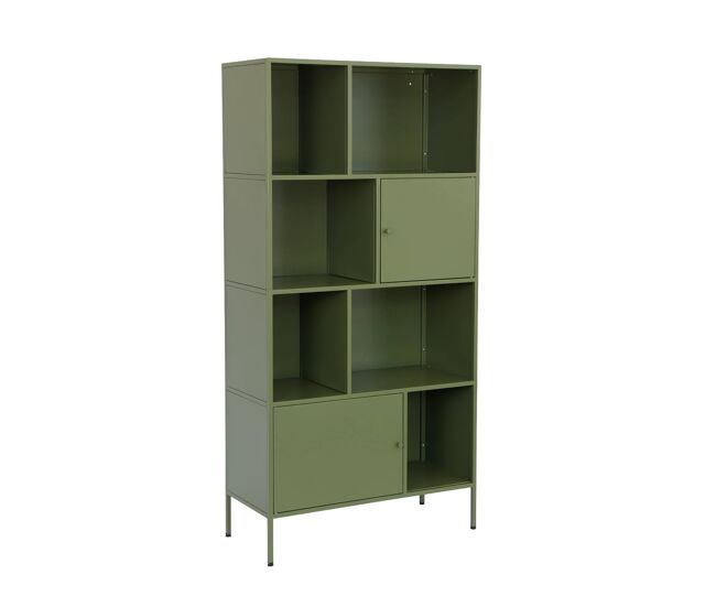 Aparador estilo industrial de metal con 8 compartimentos, oklahoma, verde, 80x35x160.5 cm