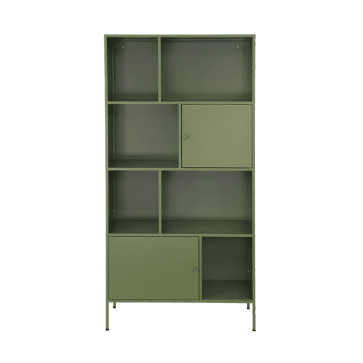 Aparador, móvel de armazenamento industrial de metal, 8 compartimentos, Oklahoma, Verde, 80x35x160.5 cm