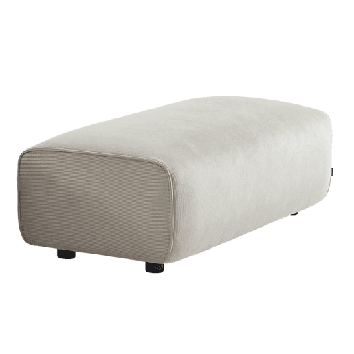 Pufe, apoio para os pés para sofá de canto 2 lugares Wallas veludo cotelê, Wallas veludo, Cinza bege, 123x60x41 cm