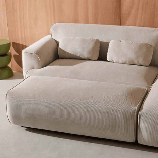 Pufe, apoio para os pés para sofá de canto 2 lugares Wallas veludo cotelê, Wallas veludo, Cinza bege, 123x60x41 cm