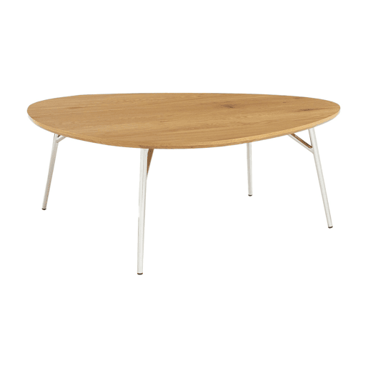 Mesa de centro oval com pernas cromadas e efeito de madeira, Ezia, Carvalho, 100x95x35.5 cm