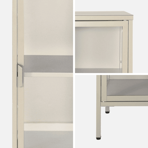 Aparador de aço e vidro temperado 1 porta, 160cm, Arkansas, Beige, 40x35x160 cm
