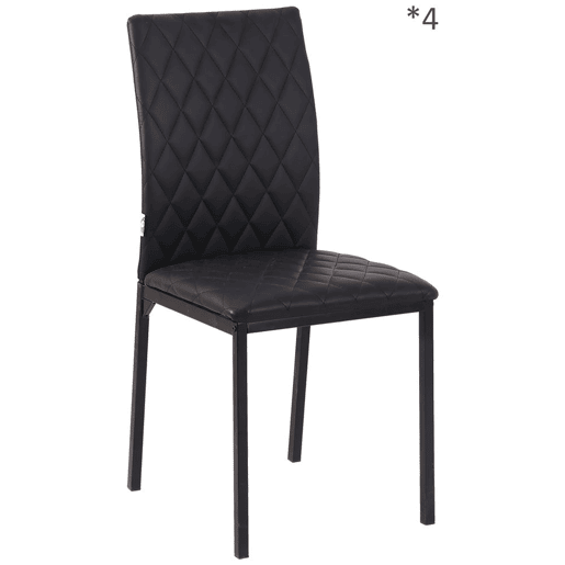 HOMCOM Conjunto de 4 Cadeiras de Jantar, Cadeiras de Cozinha Modernas, Encosto Alto com Costuras Decorativas em Forma de Diamante, Estofadas em Pele Sintética, Pés de Aço, Suporta até 120 kg, Preto