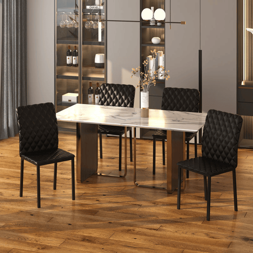 HOMCOM Conjunto de 4 Cadeiras de Jantar, Cadeiras de Cozinha Modernas, Encosto Alto com Costuras Decorativas em Forma de Diamante, Estofadas em Pele Sintética, Pés de Aço, Suporta até 120 kg, Preto