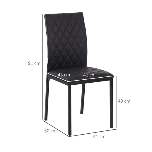 HOMCOM Conjunto de 4 Cadeiras de Jantar, Cadeiras de Cozinha Modernas, Encosto Alto com Costuras Decorativas em Forma de Diamante, Estofadas em Pele Sintética, Pés de Aço, Suporta até 120 kg, Preto