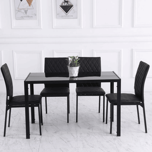 HOMCOM Conjunto de 4 Cadeiras de Jantar, Cadeiras de Cozinha Modernas, Encosto Alto com Costuras Decorativas em Forma de Diamante, Estofadas em Pele Sintética, Pés de Aço, Suporta até 120 kg, Preto