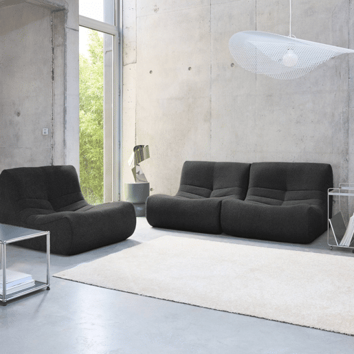 Sofá modular em boucle texturizado de 3 lugares, Sokol boucle, Preto, 91x105x72 cm