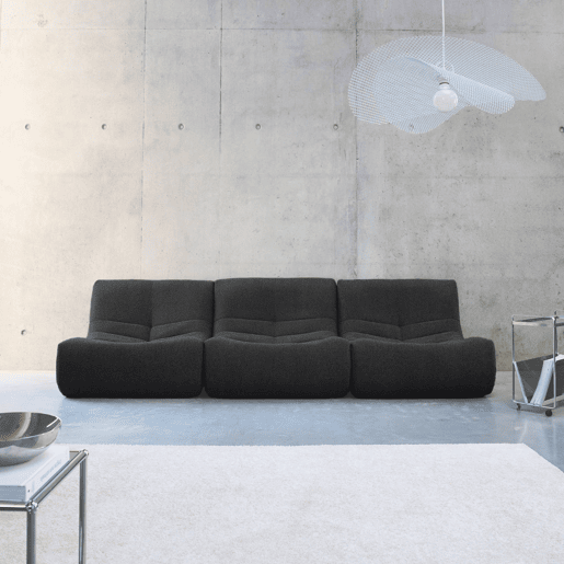 Sofá modular em boucle texturizado de 3 lugares, Sokol boucle, Preto, 91x105x72 cm