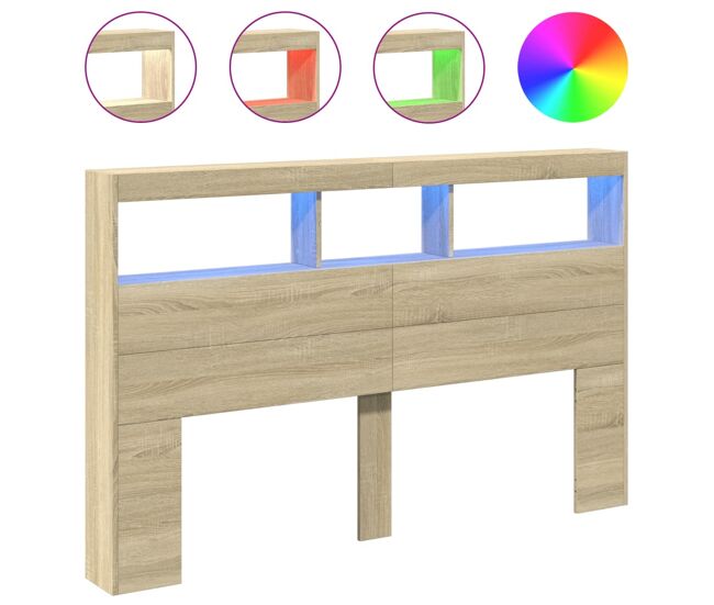 Cabecero de cama con led roble sonoma 160x17x102 cm