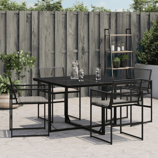 Cadeiras de jardim - Cadeiras de exterior com almofadões 4 pcs vime PE preto