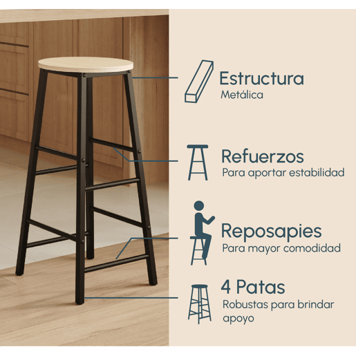 Banquetas Cozinha Sala de jantar PretoSonoma 33x33x71 Lucca Muebles Bonitos