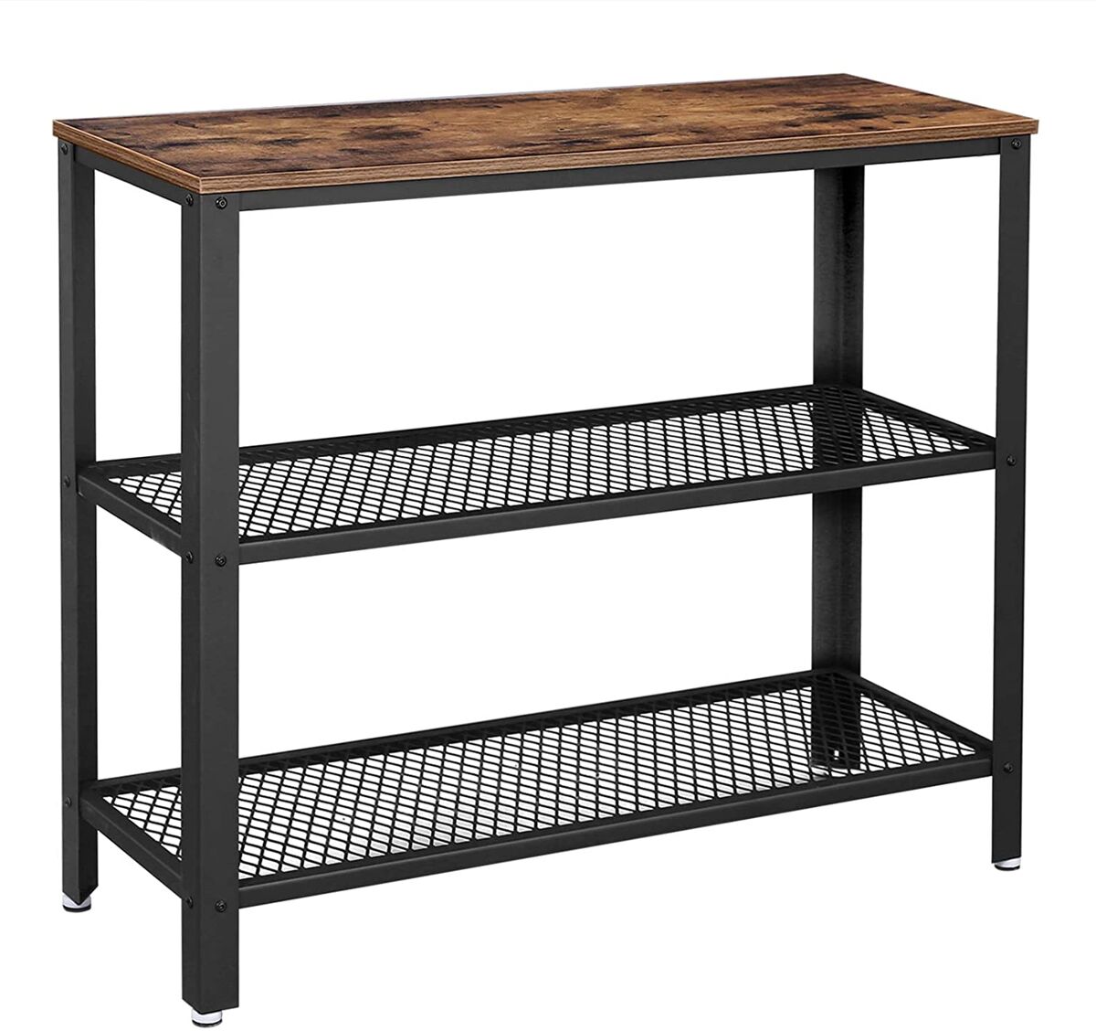 Mesa consola buffet con 2 estantes de celosía para salón pasillo 101,5 x 35 x 80 cm hierro estilo industrial marrón oscuro 12_0000999