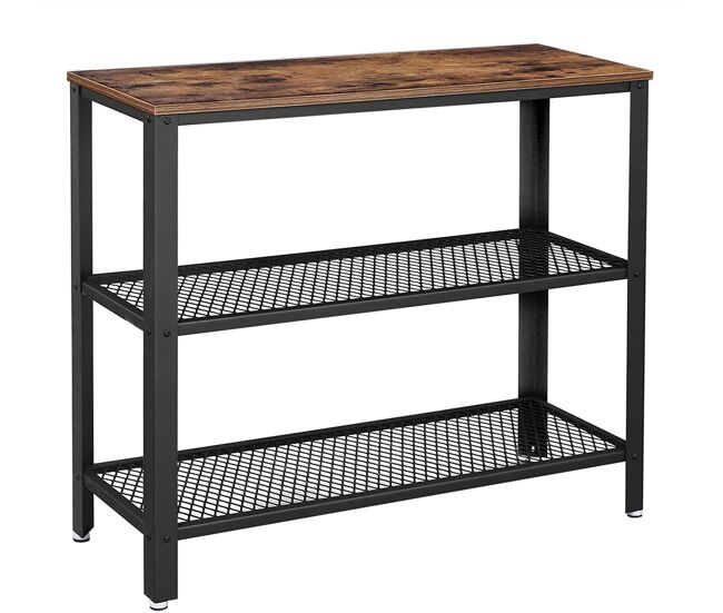 Mesa consola buffet con 2 estantes de celosía para salón pasillo 101,5 x 35 x 80 cm hierro estilo industrial marrón oscuro 12_0000999