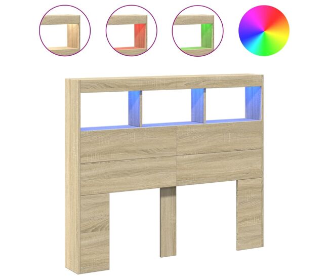 Cabecero de cama con led roble sonoma 120x17x102 cm