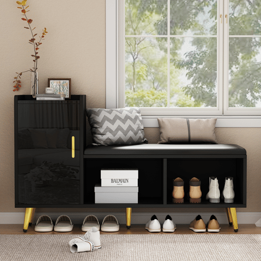 Sapateira de painel de partículas com 1 porta,preto