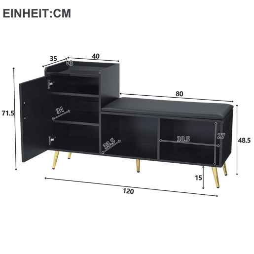 Sapateira de painel de partículas com 1 porta,preto