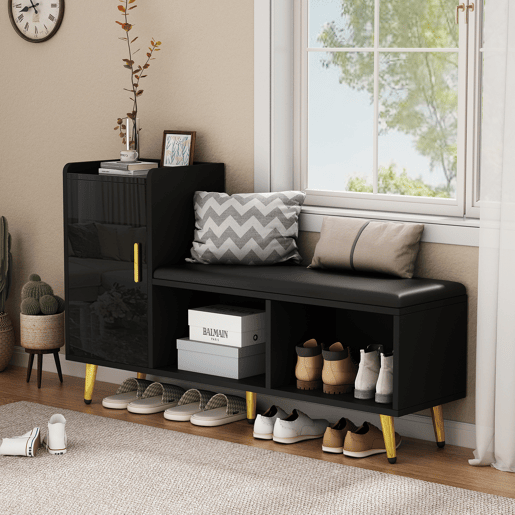 Sapateira de painel de partículas com 1 porta,preto