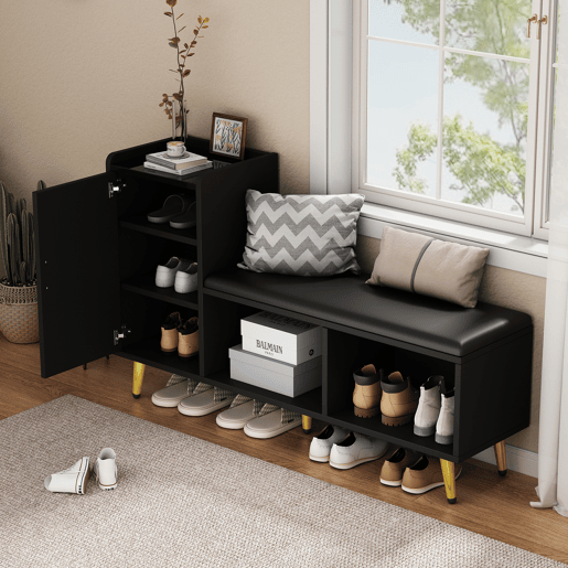 Sapateira de painel de partículas com 1 porta,preto