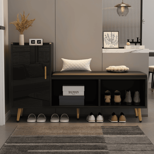 Sapateira de painel de partículas com 1 porta,preto