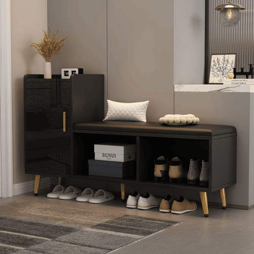 Sapateira de painel de partículas com 1 porta,preto