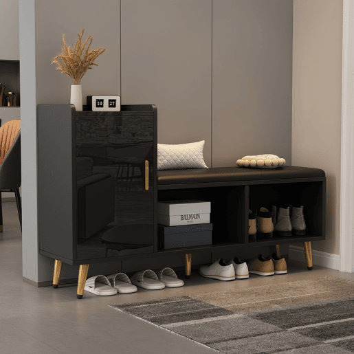 Sapateira de painel de partículas com 1 porta,preto