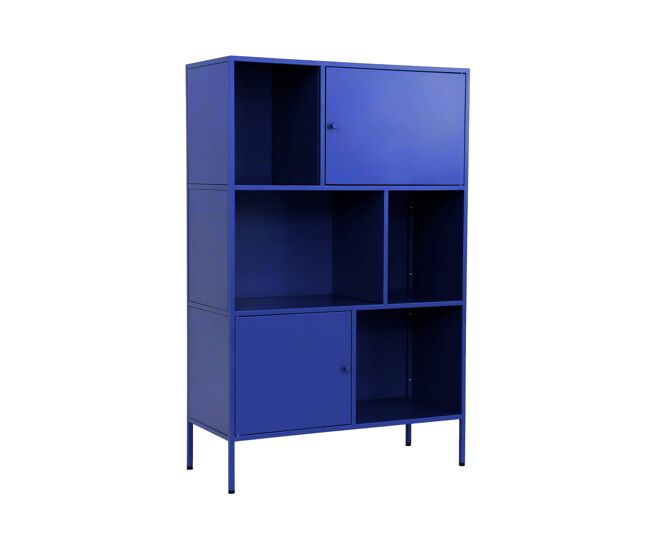 Aparador estilo industrial de metal con 6 compartimentos, oklahoma, azul, 80x35x125 cm