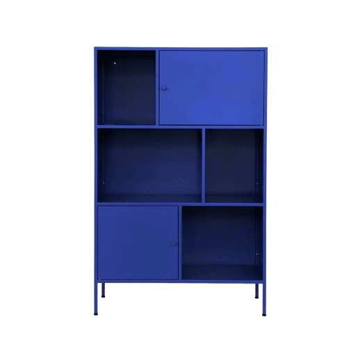 Aparador, móvel de armazenamento industrial em metal, 6 compartimentos, Oklahoma, Azul, 80x35x125 cm