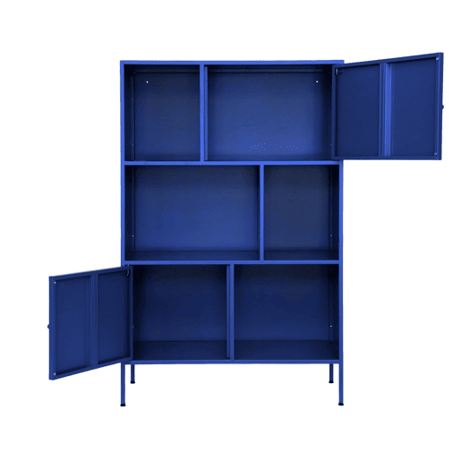 Aparador, móvel de armazenamento industrial em metal, 6 compartimentos, Oklahoma, Azul, 80x35x125 cm