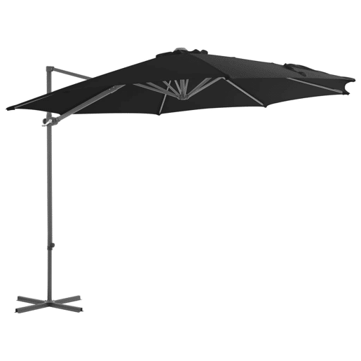 Guarda-sol móvel de jardim deslocado com poste de aço 300 cm preto 02_0008474