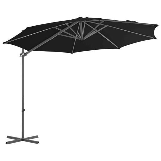 Guarda-sol móvel de jardim deslocado com poste de aço 300 cm preto 02_0008474
