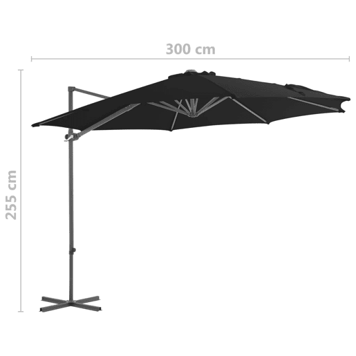Guarda-sol móvel de jardim deslocado com poste de aço 300 cm preto 02_0008474
