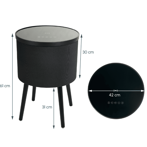 Mesa altifalante Sala de estar e jantar PretoSonoma 42x42x61 LED Fenix Muebles Bonitos