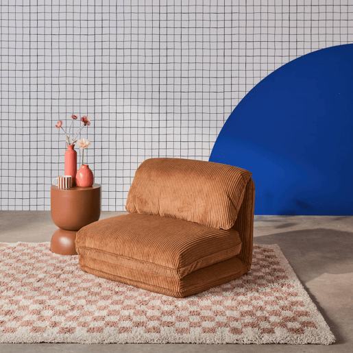 Poltrona grande em veludo canelado grosso, 1 lugar, Cosy, Camel, 209x78x58 cm