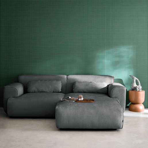 Pufe, repousa-pés para sofá veludo cotelê de 3 lugares, Wallas veludo, Cinza escuro, 102x70x41 cm