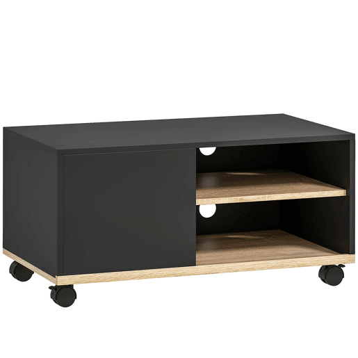HOMCOM Móvel de TV com Rodas Mesa de TV Móvel até 42 Polegadas com 1 Porta 2 Compartimentos Abertos Prateleira Ajustável para Sala de Estar 80x45x41 cm Preto