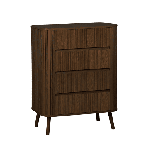 Cômoda com decoração estriada 4 gavetas, Legacy, Madeira de nogueira, 80x45x100 cm Cômoda com decoração estriada 4 gavetas, Legacy, Madeira de nogueira, 80x45x100 cm