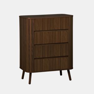 Cômoda com decoração estriada 4 gavetas, Legacy, Madeira de nogueira, 80x45x100 cm