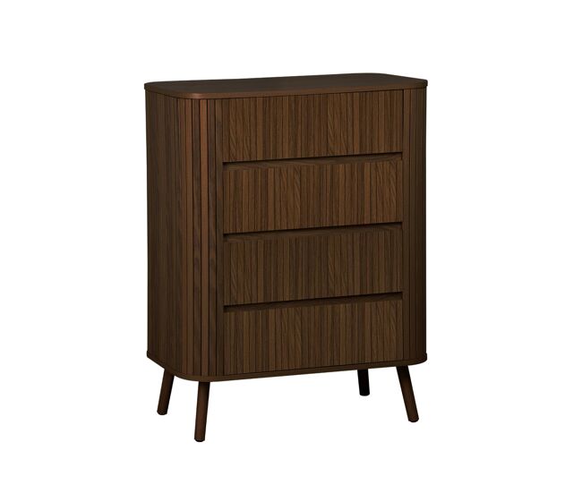 Cómoda con decoración estriada, 4 cajones Nogal - 80x45x100 cm