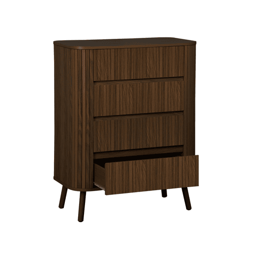 Cômoda com decoração estriada 4 gavetas, Legacy, Madeira de nogueira, 80x45x100 cm Cômoda com decoração estriada 4 gavetas, Legacy, Madeira de nogueira, 80x45x100 cm