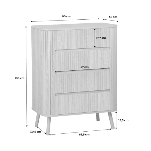 Cômoda com decoração estriada 4 gavetas, Legacy, Madeira de nogueira, 80x45x100 cm Cômoda com decoração estriada 4 gavetas, Legacy, Madeira de nogueira, 80x45x100 cm