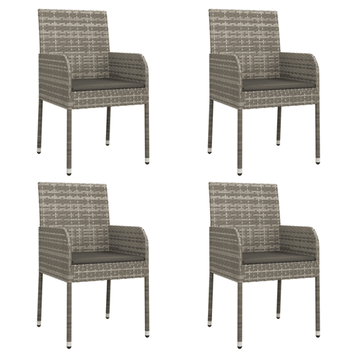 Cadeiras de jardim - Cadeiras de exterior c almofadões 4 pcs vime PE cinzento Cadeiras de jardim - Cadeiras de exterior c almofadões 4 pcs vime PE cinzento