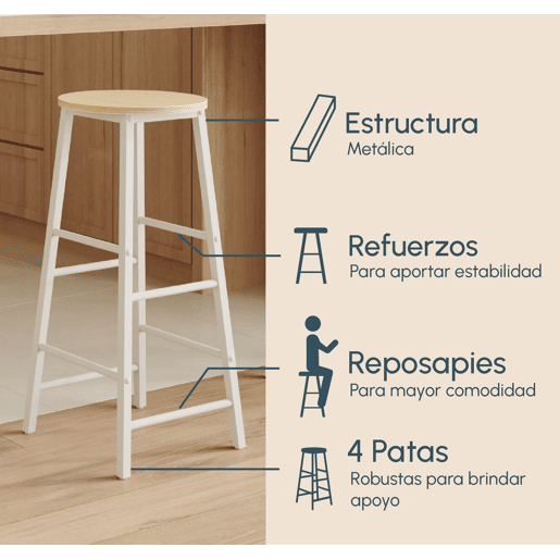 Banquetas Cozinha Sala de jantar BrancoSonoma 33x33x71 Lucca Muebles Bonitos