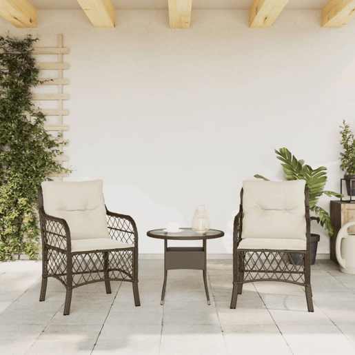 Lote de 2 Cadeiras de jardim - Cadeiras de exterior com almofadões vime PE castanho