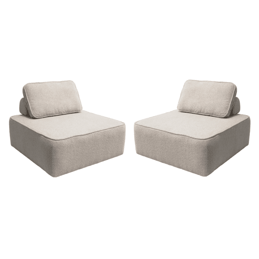 Sofá modular em tecido boucle de 2 lugares, Bao, Beige, 90x90x74 cm