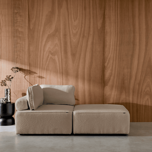 Sofá modular em tecido boucle de 2 lugares, Bao, Beige, 90x90x74 cm