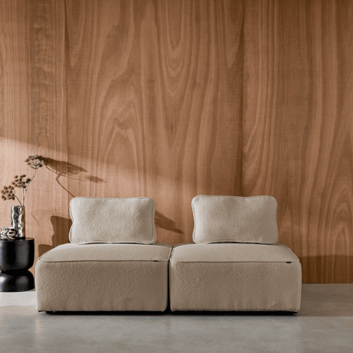 Sofá modular em tecido boucle de 2 lugares, Bao, Beige, 90x90x74 cm