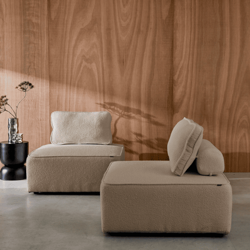 Sofá modular em tecido boucle de 2 lugares, Bao, Beige, 90x90x74 cm