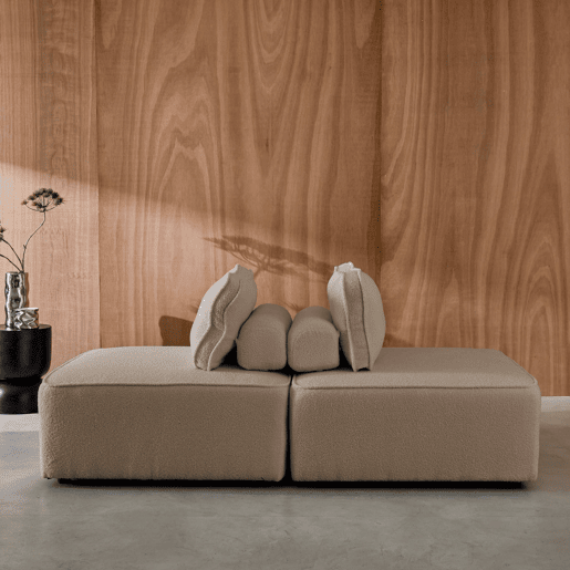 Sofá modular em tecido boucle de 2 lugares, Bao, Beige, 90x90x74 cm