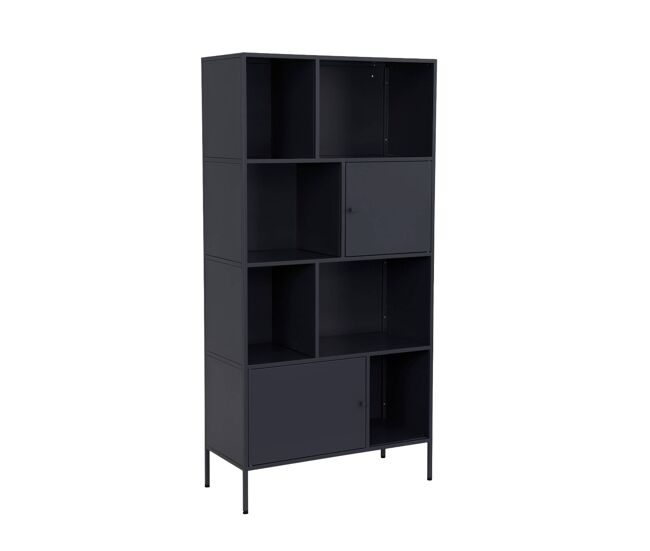 Aparador estilo industrial de metal con 8 compartimentos, oklahoma, negro, 80x35x160.5 cm